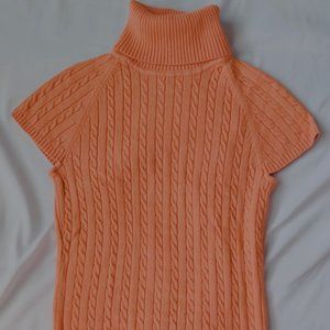 EUC Kasper Cable Knit Turtleneck Short Sleeves Light Orange Salmon Women Sweater